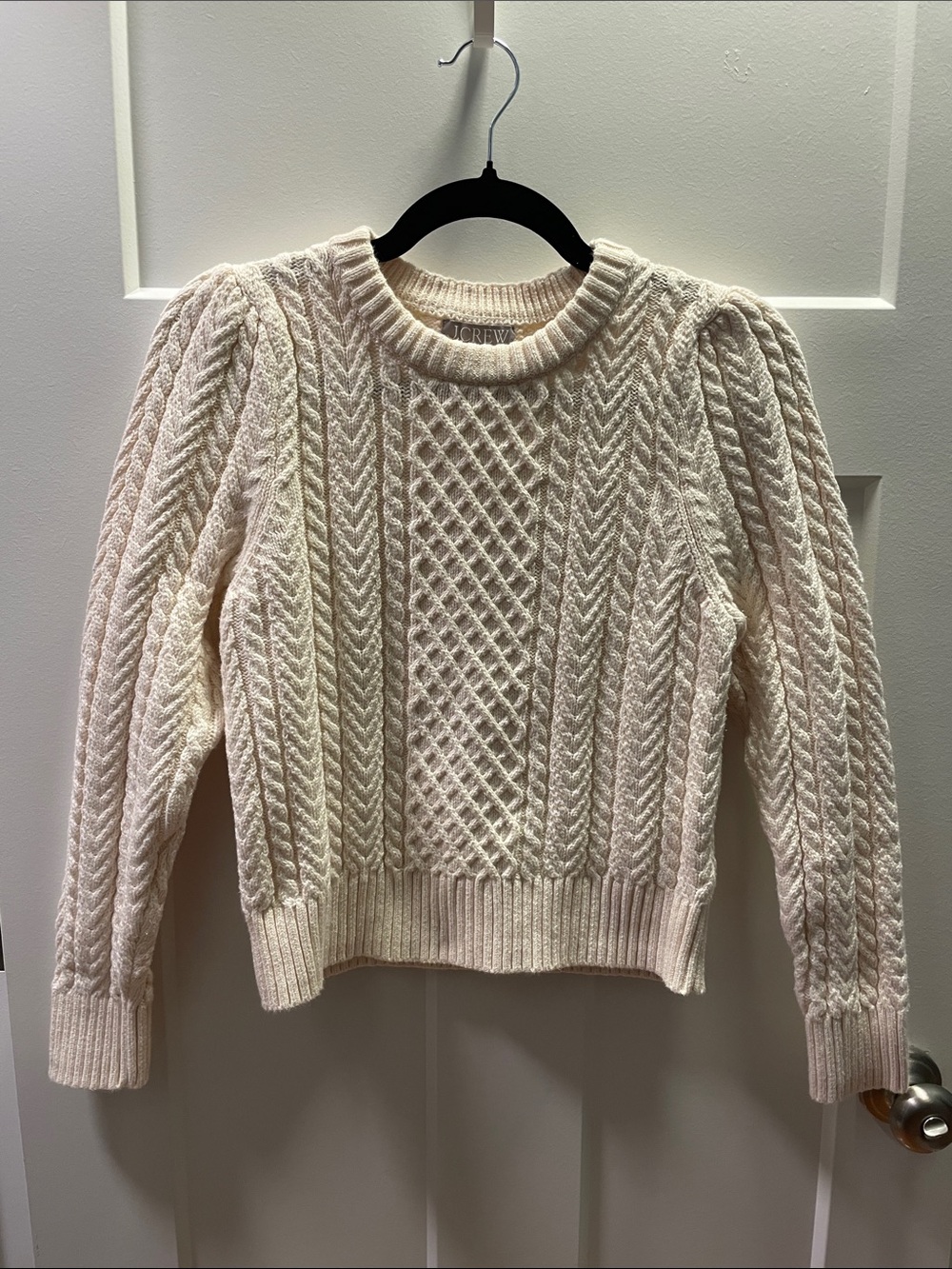 J. Crew Cream Cable Knit Crewneck Sweater 100% Cotton Size S